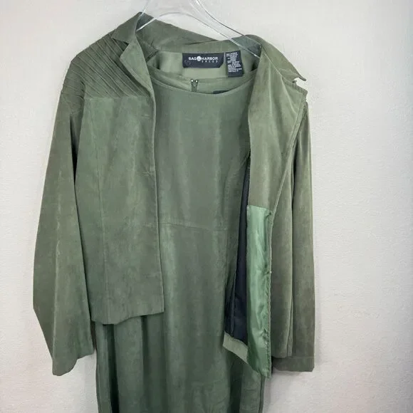 Sag Harbor Women's Jacket & Dress 2 Piece Suit Set Solid Olive Green - Picture 3 of 15